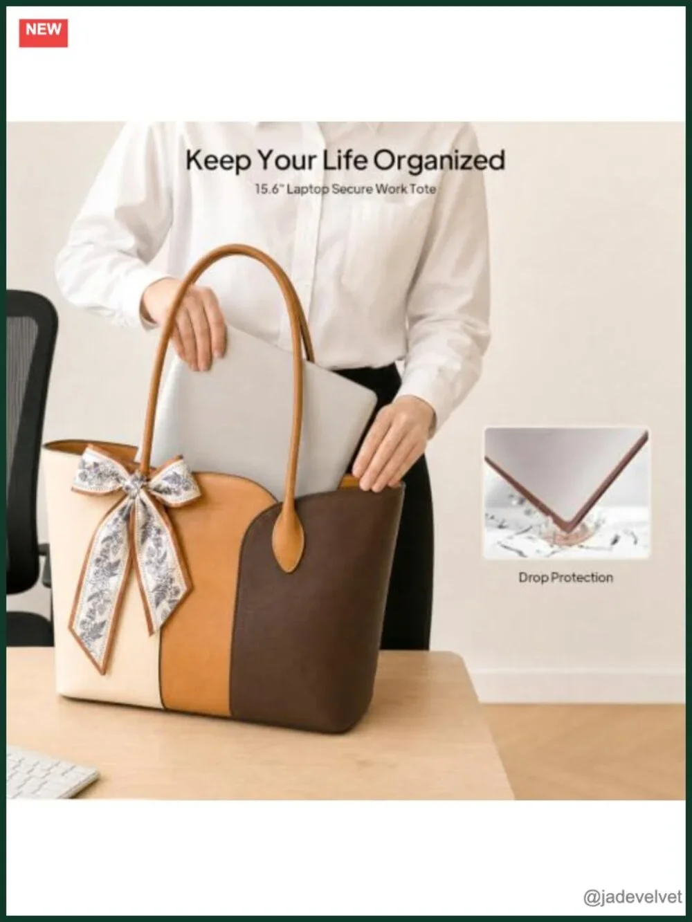 Vintage Faux Leather Tote Bag for Women, Laptop Bag Fits 15.6